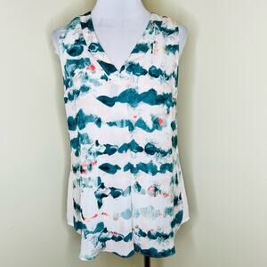 Cabi Gelato Watercolor Top Small Women Teal Pink V-Neck Tank Abstract Sleeveless